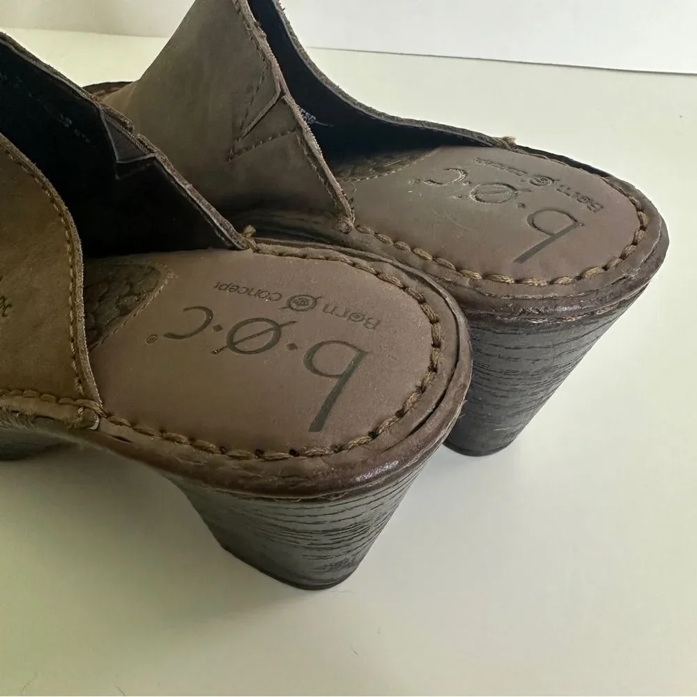B.O.C. Brown Leather‎ Slip-on Heels Shoes Open Toe
